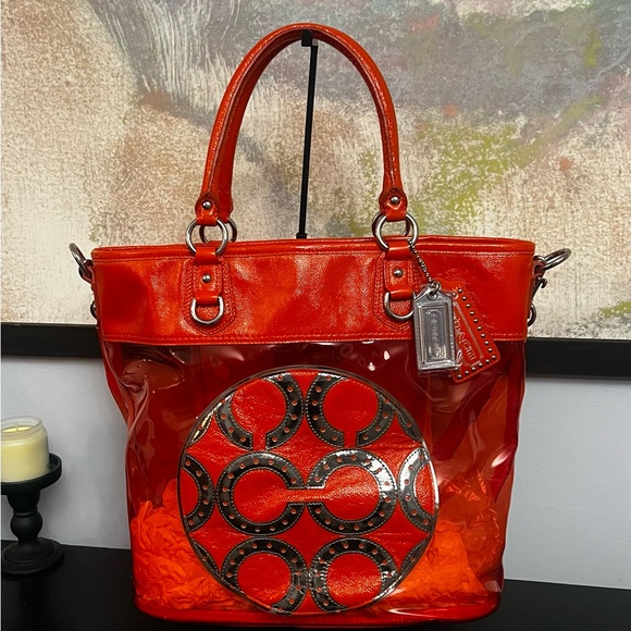 Coach 15021 PVC Metallic Transparent Clear Orange Tote  Rare Plastic Beach Bag - Picture 13 of 15